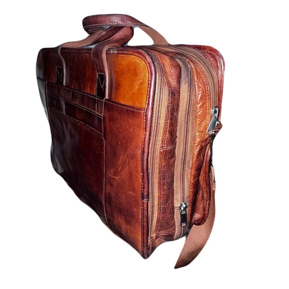 Vintage Wilsons Leather Brown Laptop Briefcase Messenger Bag Expandable Travel - Picture 6 of 8